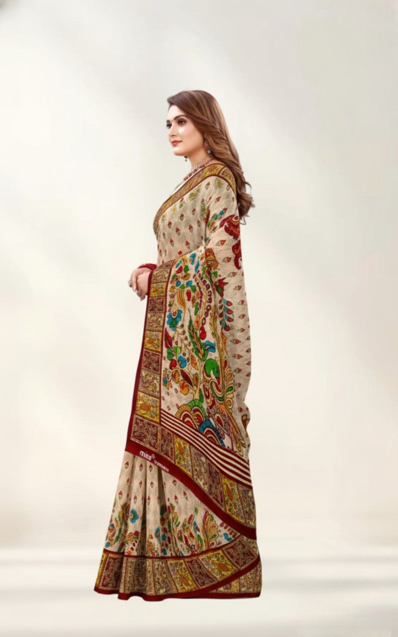 Bangalore Silk Muslin Cotton Printed Saree 4183