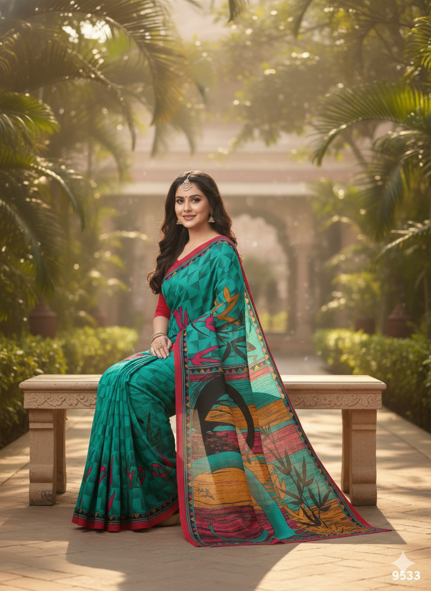 Sonar Bangla 31 Cotton Printed Saree Teal