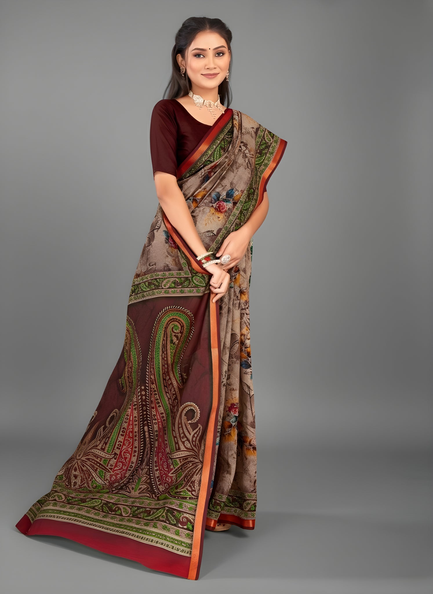 Bangalore Silk Muslin Cotton Printed Saree 4201