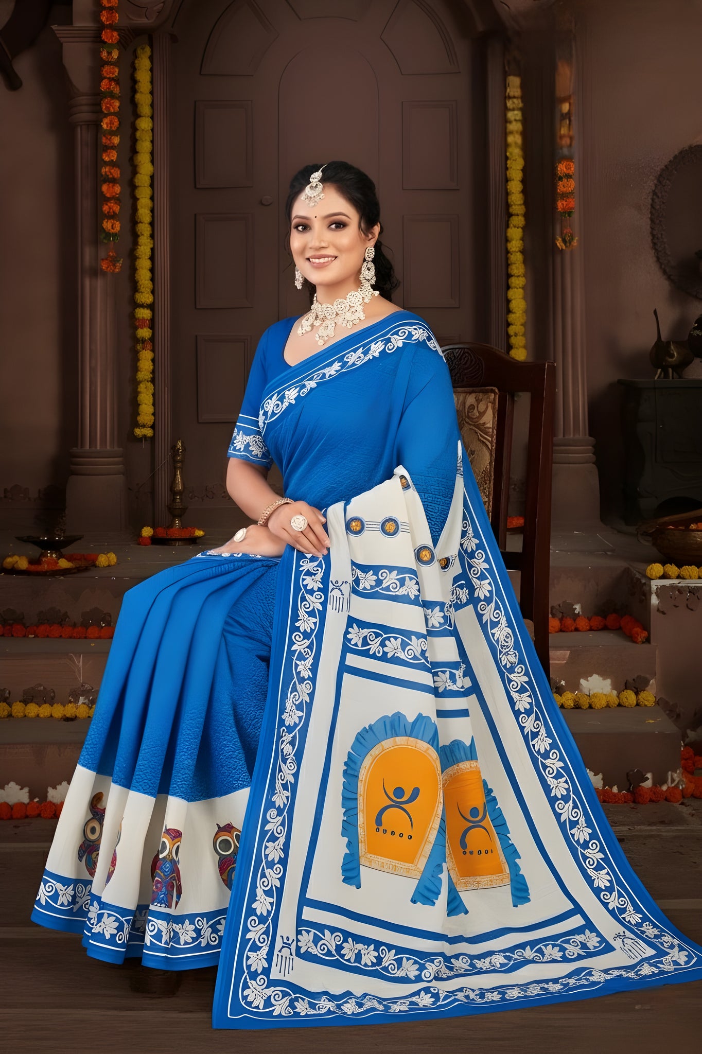 Baishakhi 3 Malai Cotton Printed Saree Blue 3905