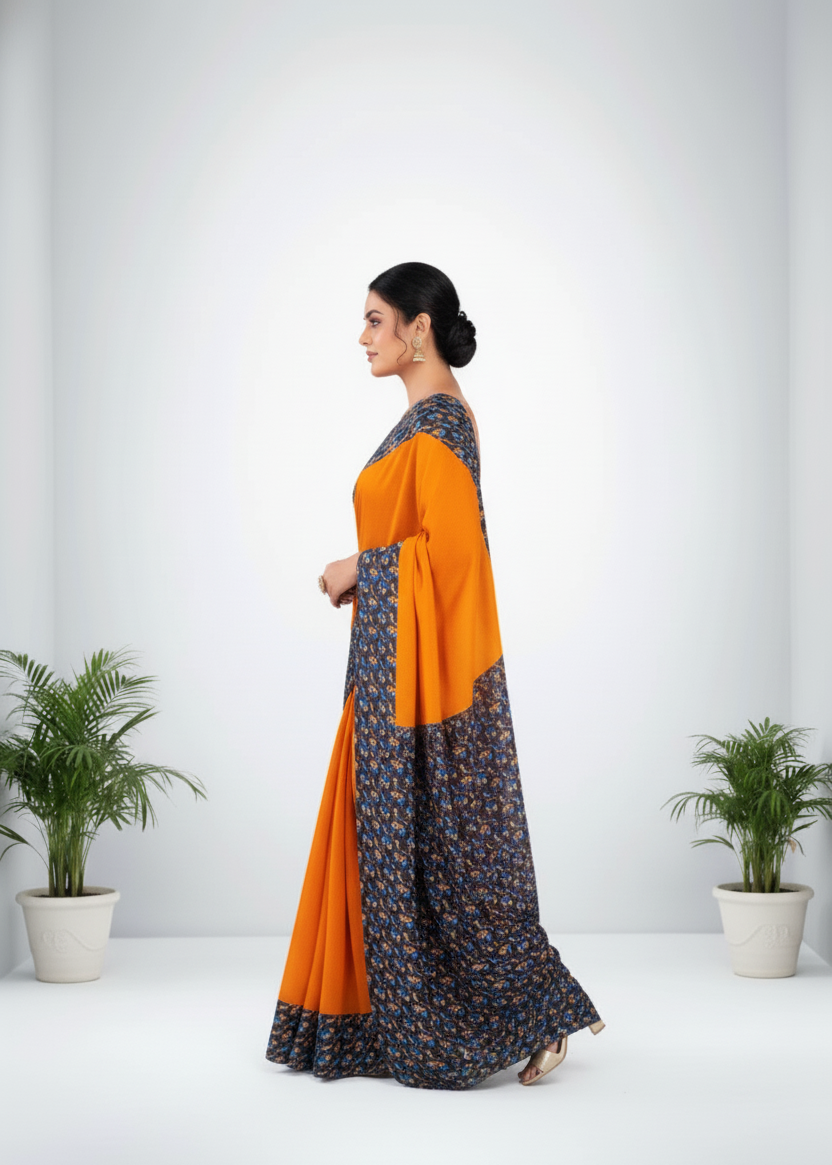 Urvashi Cotton Printed Saree Bright Orange