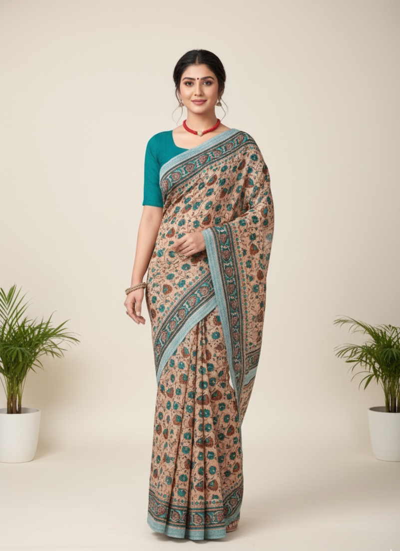 Minu Kalamkari Premium Cotton Printed Saree B2