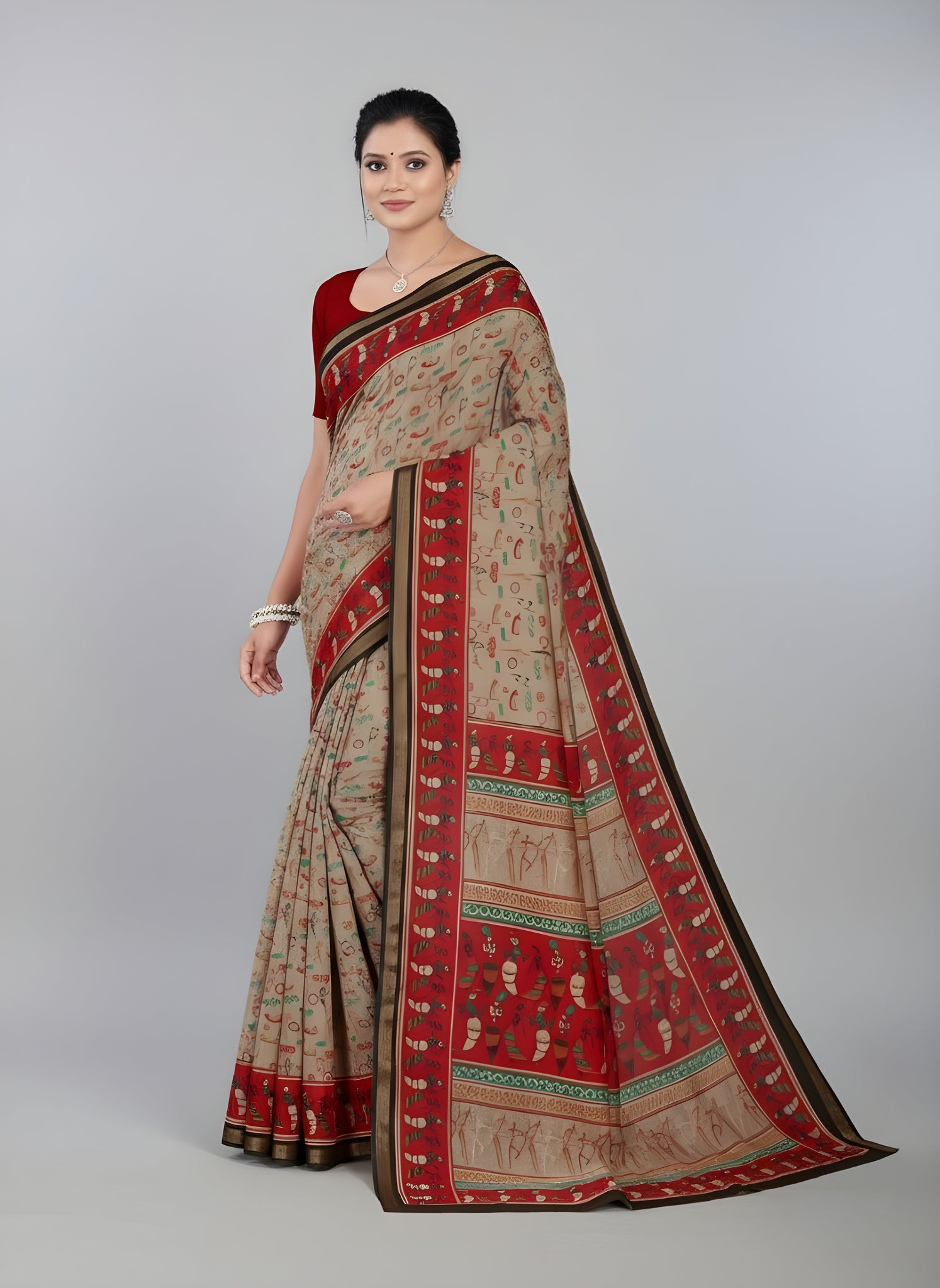 Kanishka Script Muslin Cotton Printed Saree Grey & Maroon