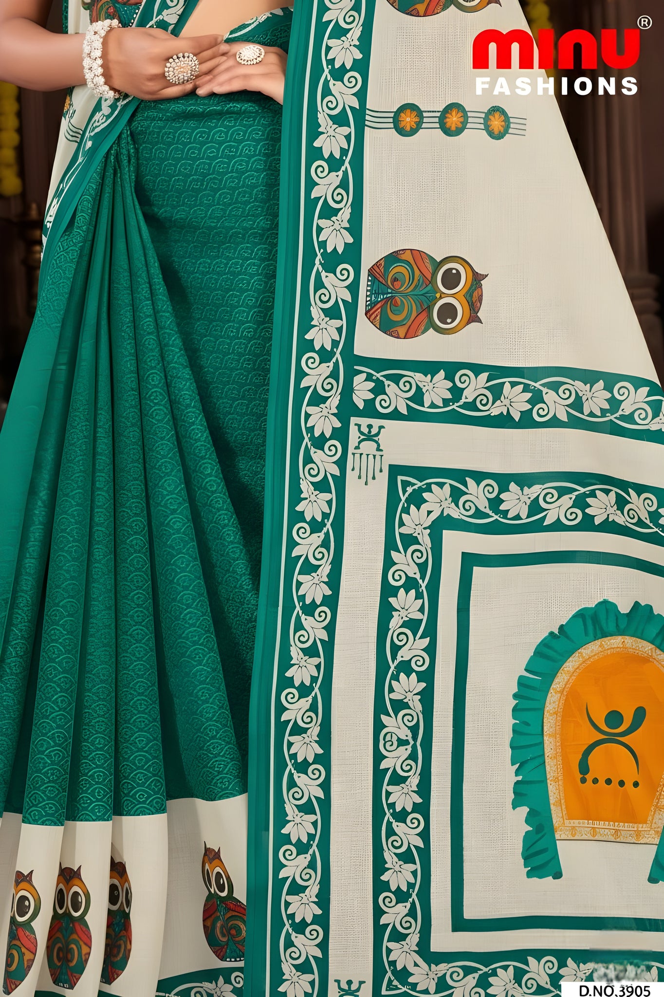 Baishakhi 3 Malai Cotton Printed Saree Green 3905