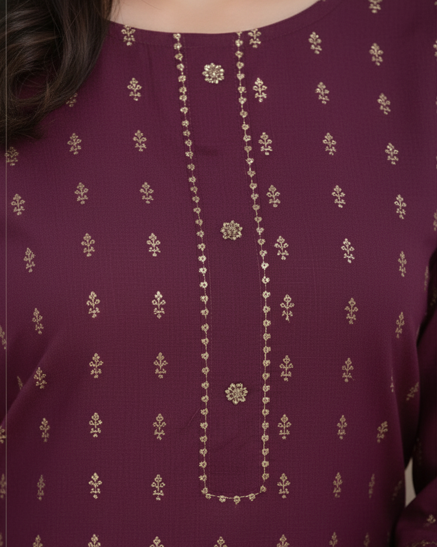 Golden Girl Combo Cotton Kurti Set Purple