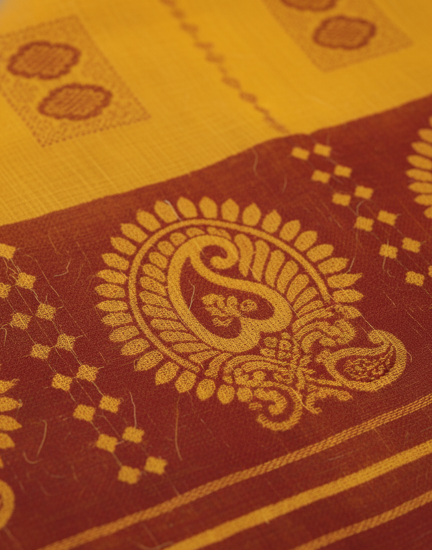 Monika Lemon Red Cotton Printed Saree 4058