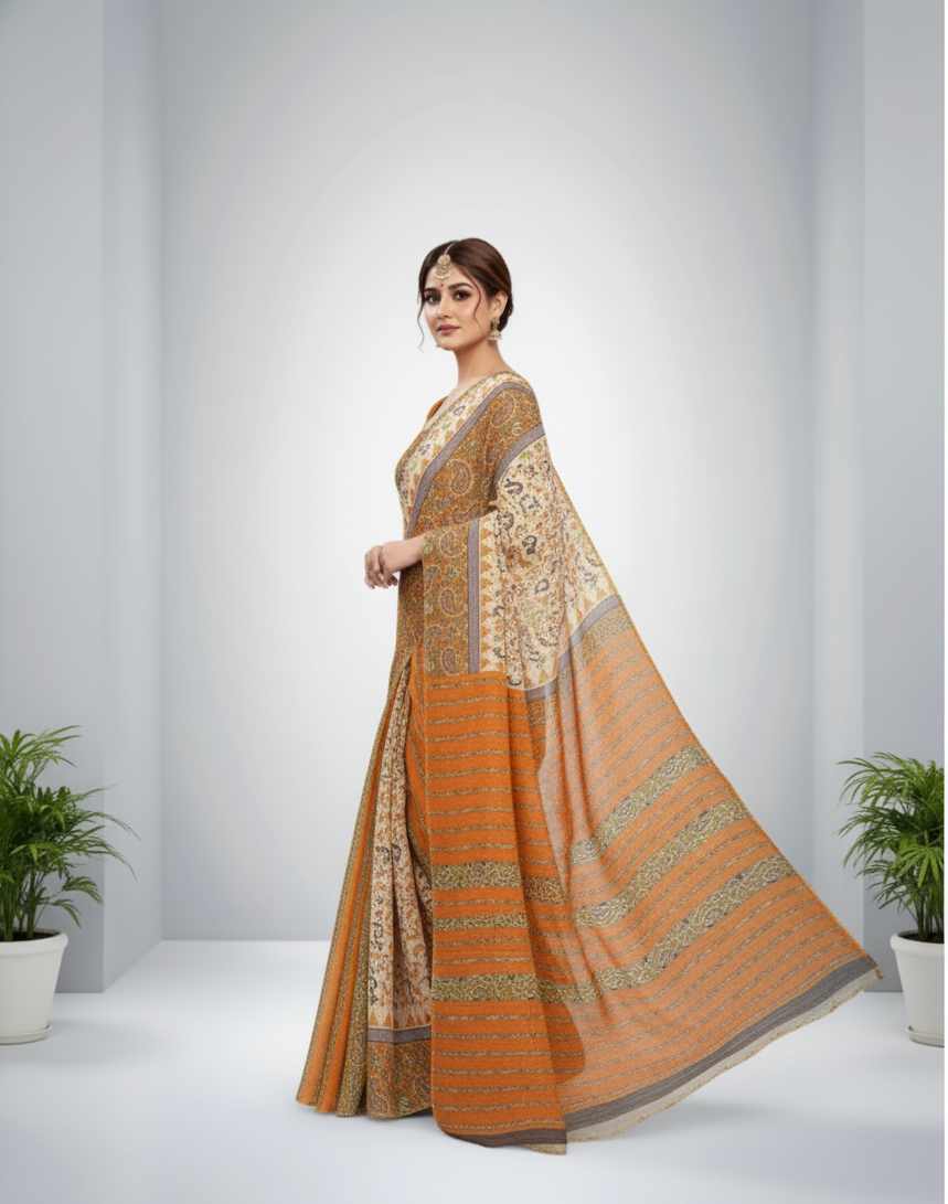 Sonajhuri Cotton Printed Saree Mustard 14818