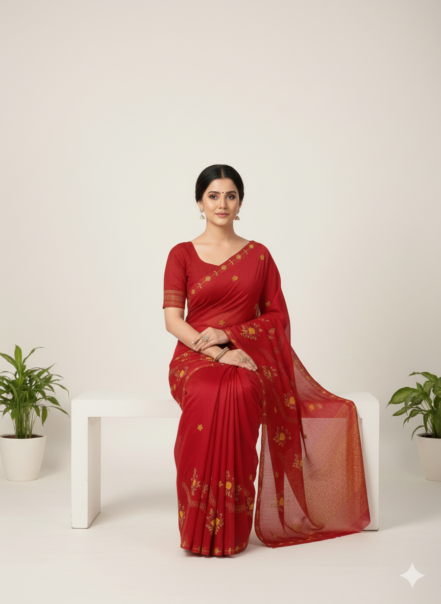 Sargam Pure Cotton Embroidery Saree 3303