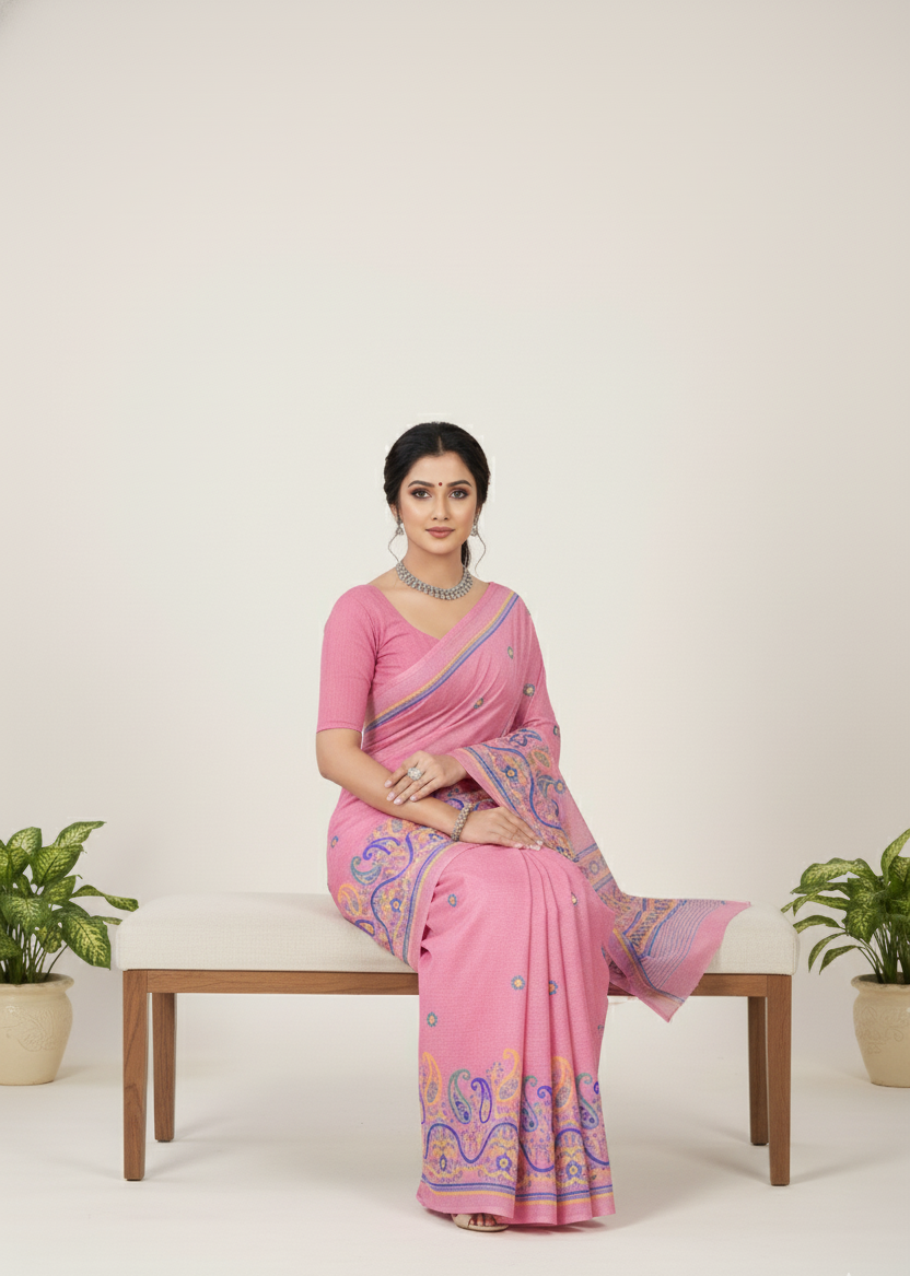 Mabesha Cotton Printed Saree Pink-Purple