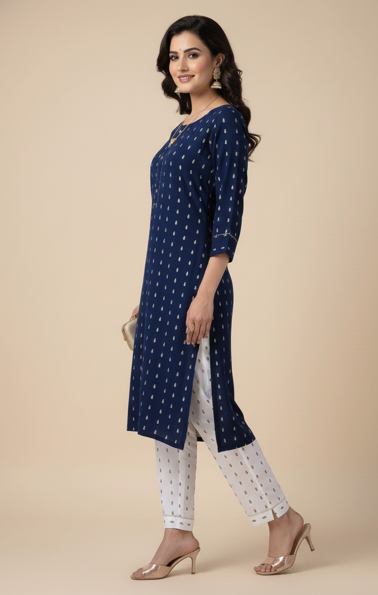 Golden Girl Combo Cotton Kurti Set Blue