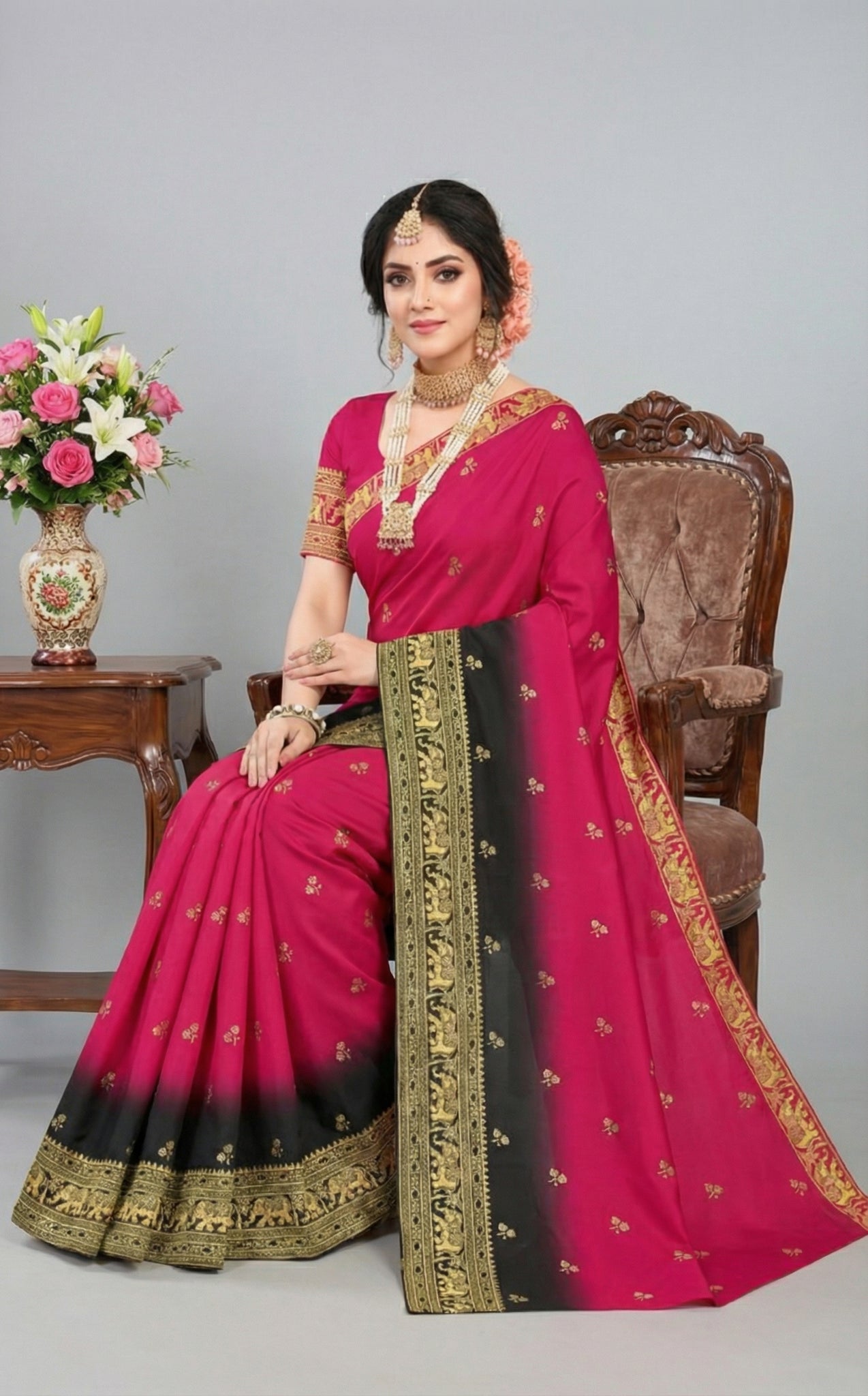 Moti Chur Cotton Embroidered Saree With BP 215519