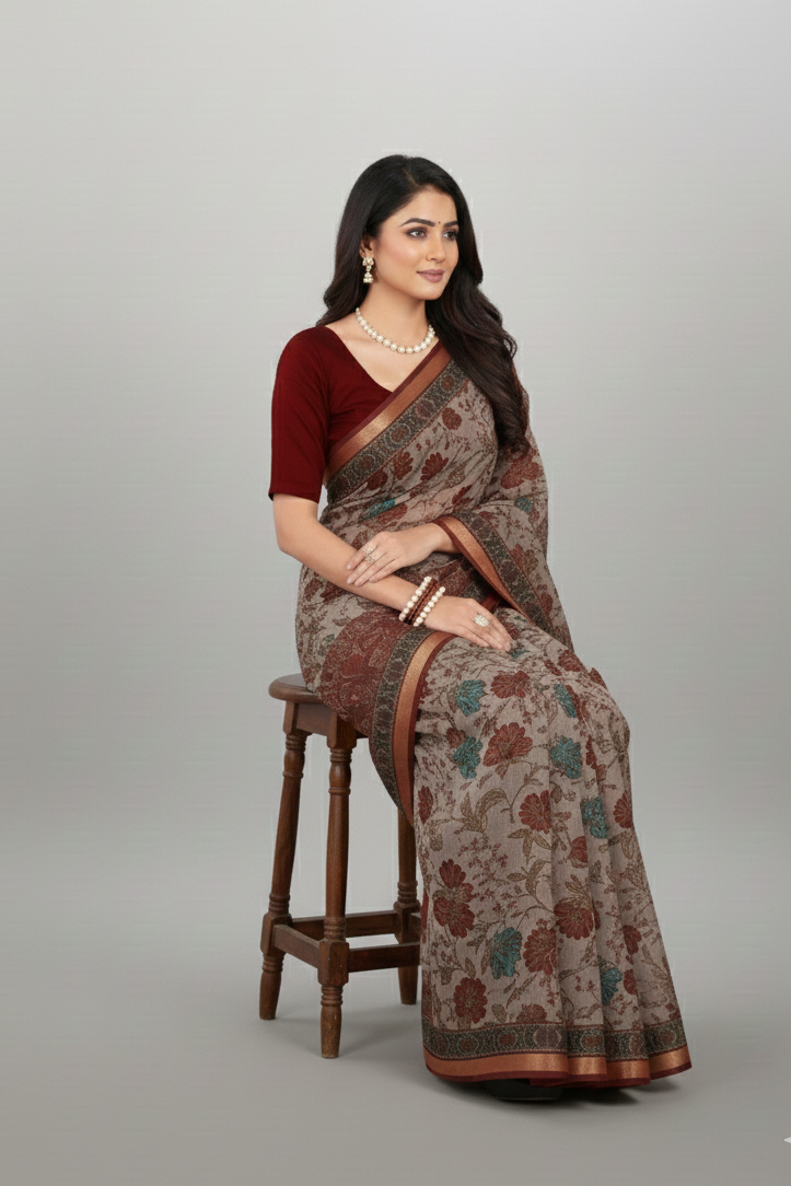 Bangalore Silk Muslin Cotton Printed Saree 4154