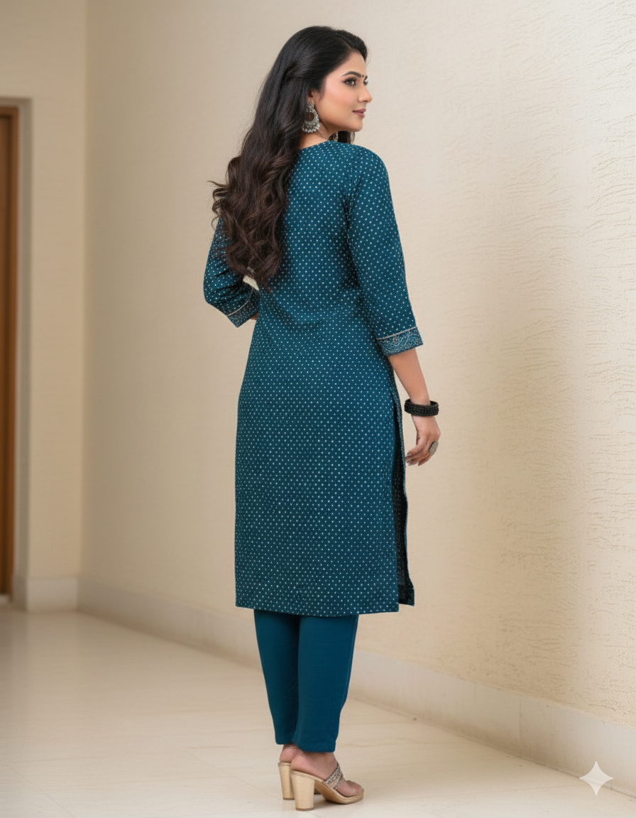 Pratishtha Cotton Printed Kurti Set Blue