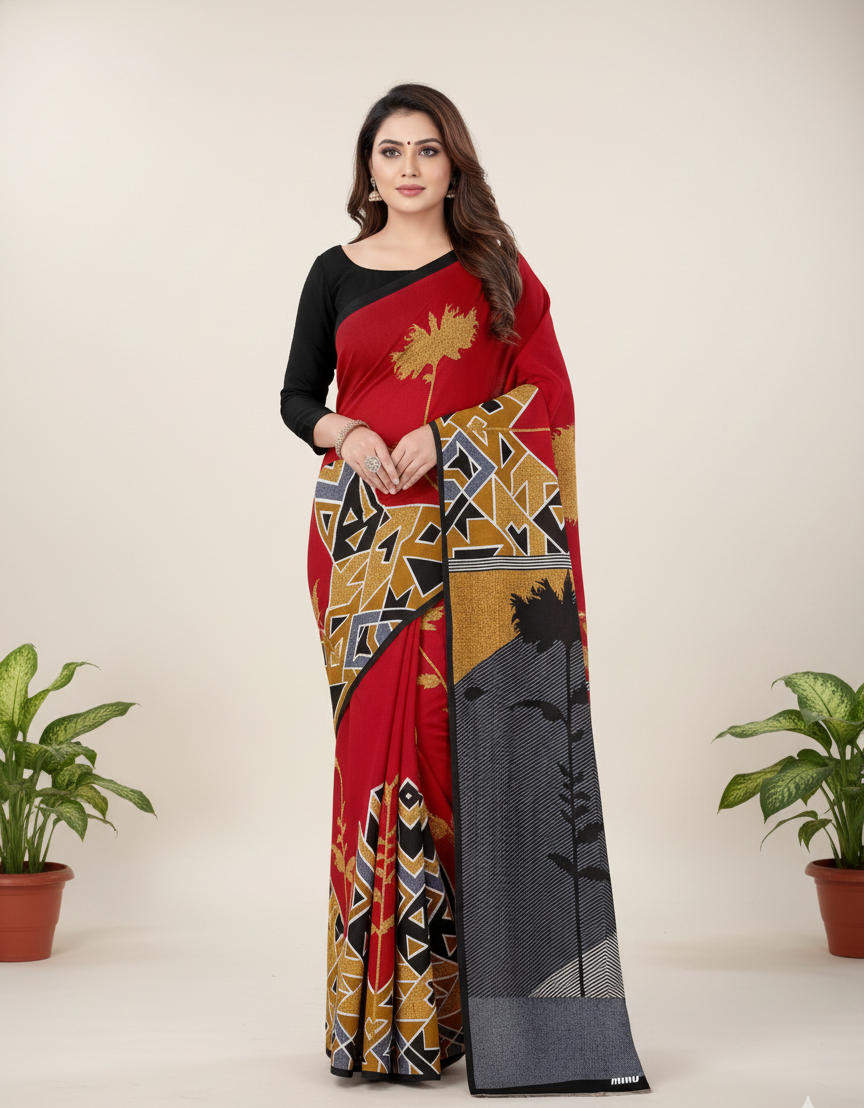 Sonar Bangla 31 Cotton Printed Saree Madder Red