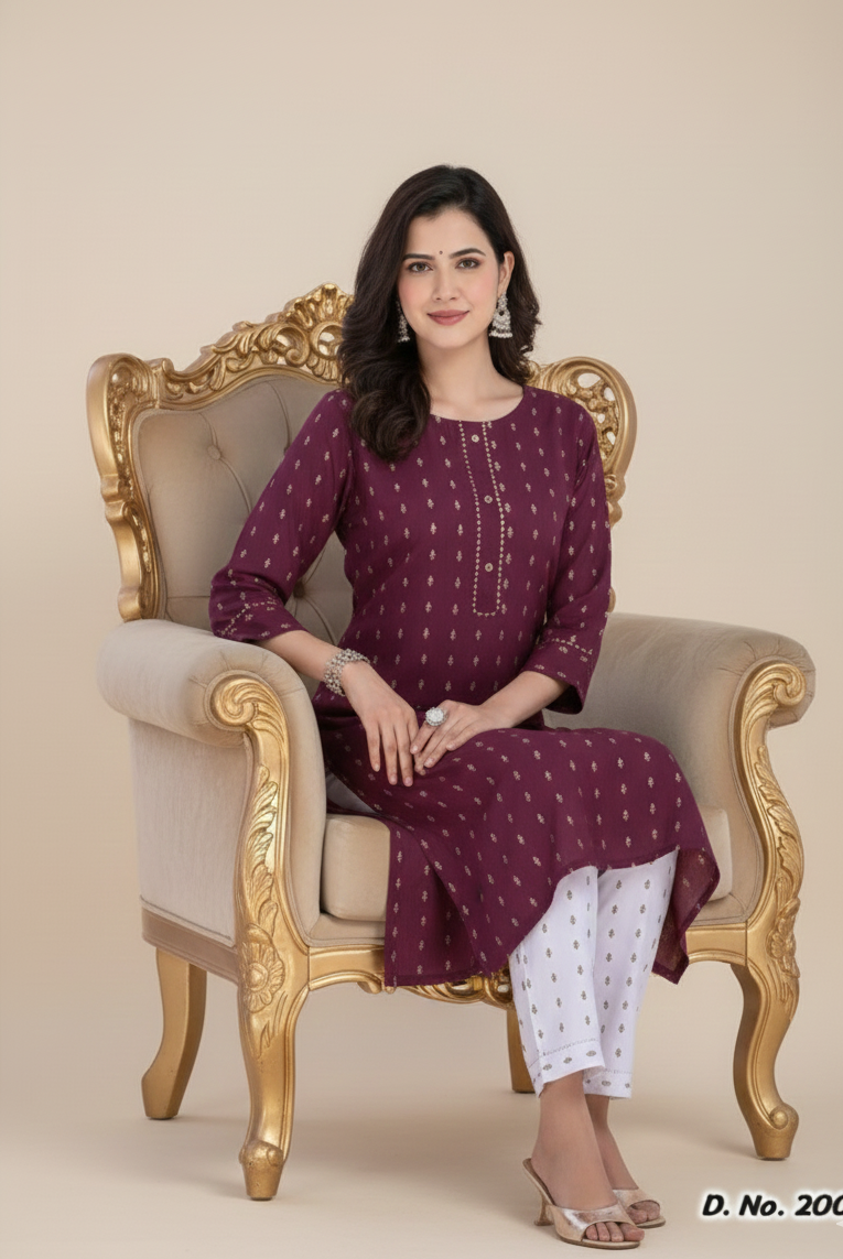 Golden Girl Combo Cotton Kurti Set Purple