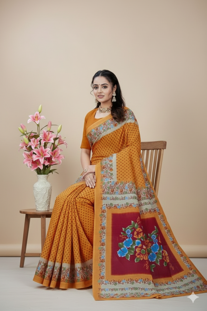 Teen Patti Cotton Printed Saree 3019