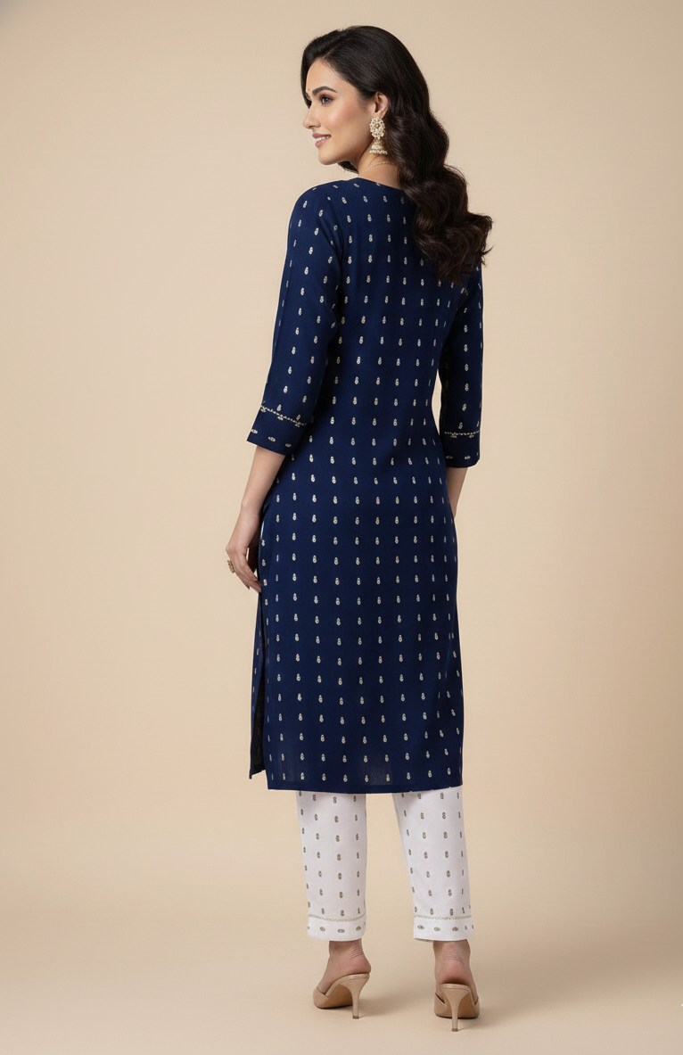 Golden Girl Combo Cotton Kurti Set Blue