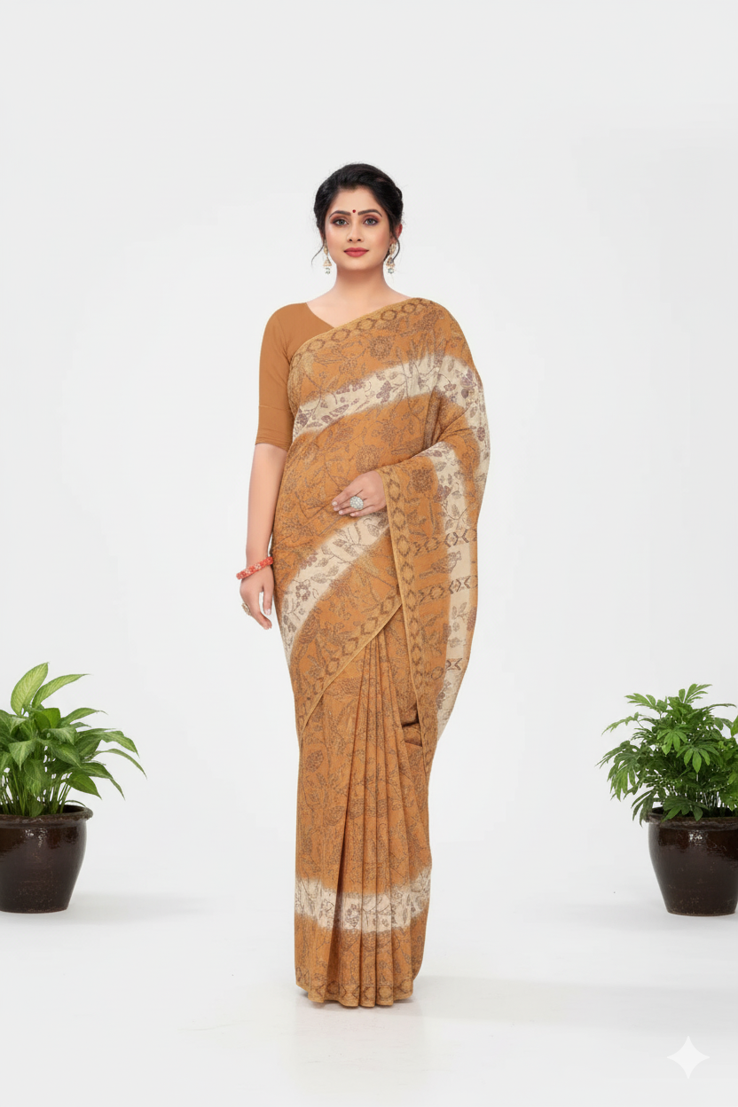 Kesariya 3 Cotton Printed Saree 731057
