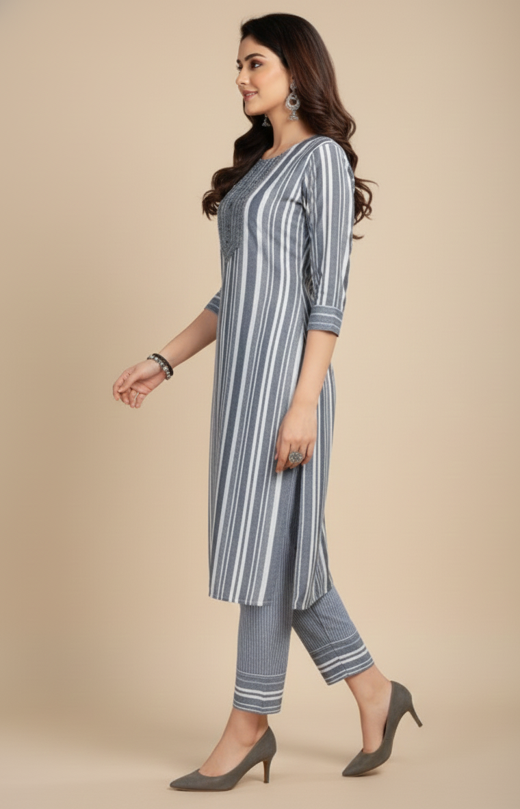 Sparkle Combo Cotton Stripe Kurti Set 1001