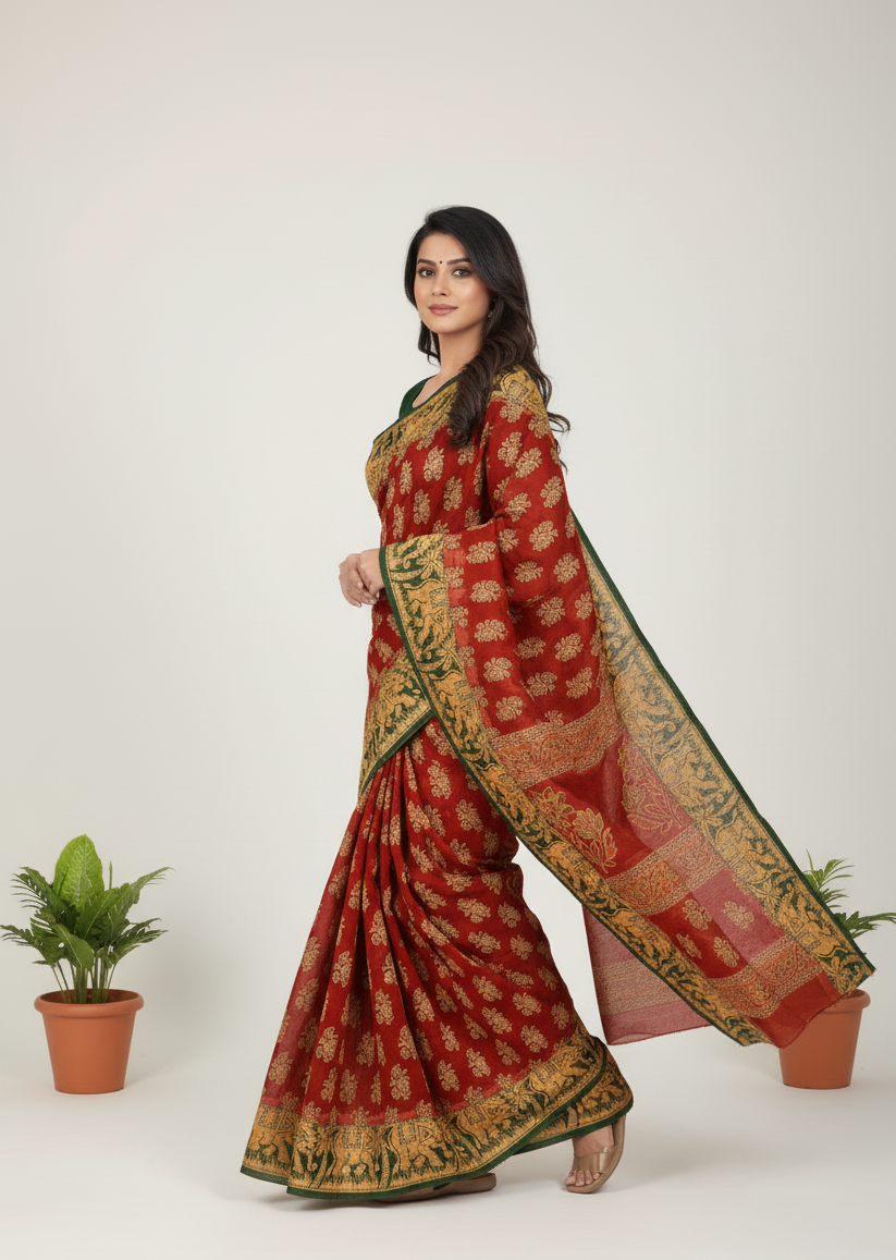 Vadhushree 1 Cotton Printed Saree Maroon