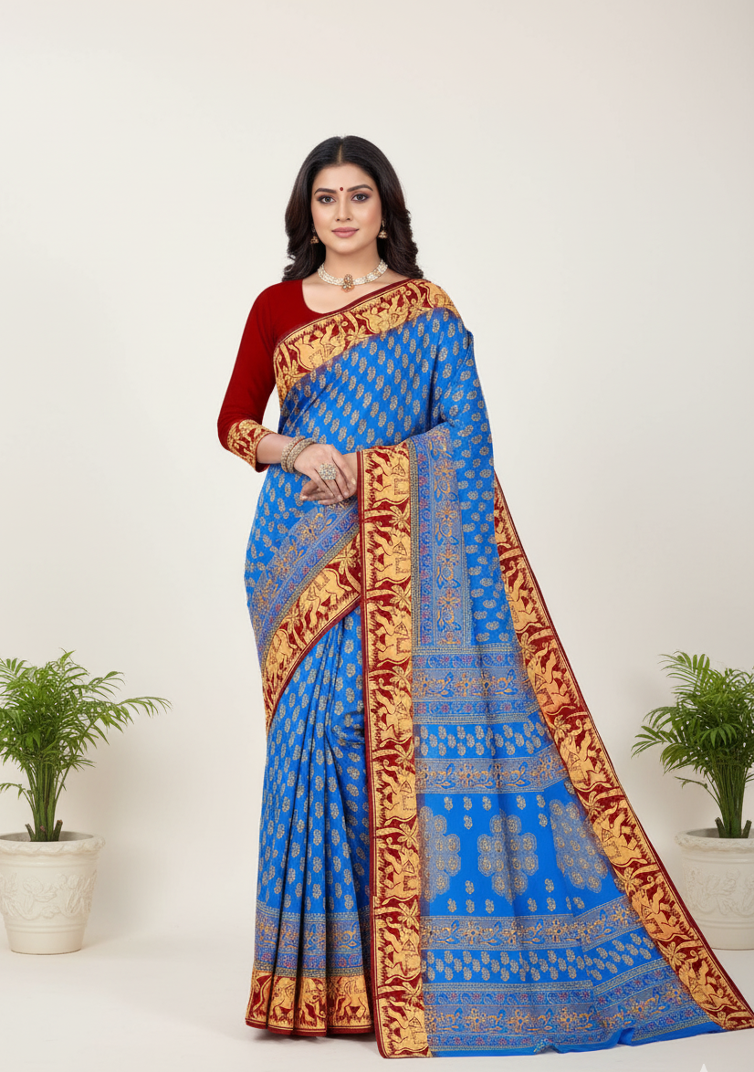 Vadhushree 1 Cotton Printed Saree Royal Blue