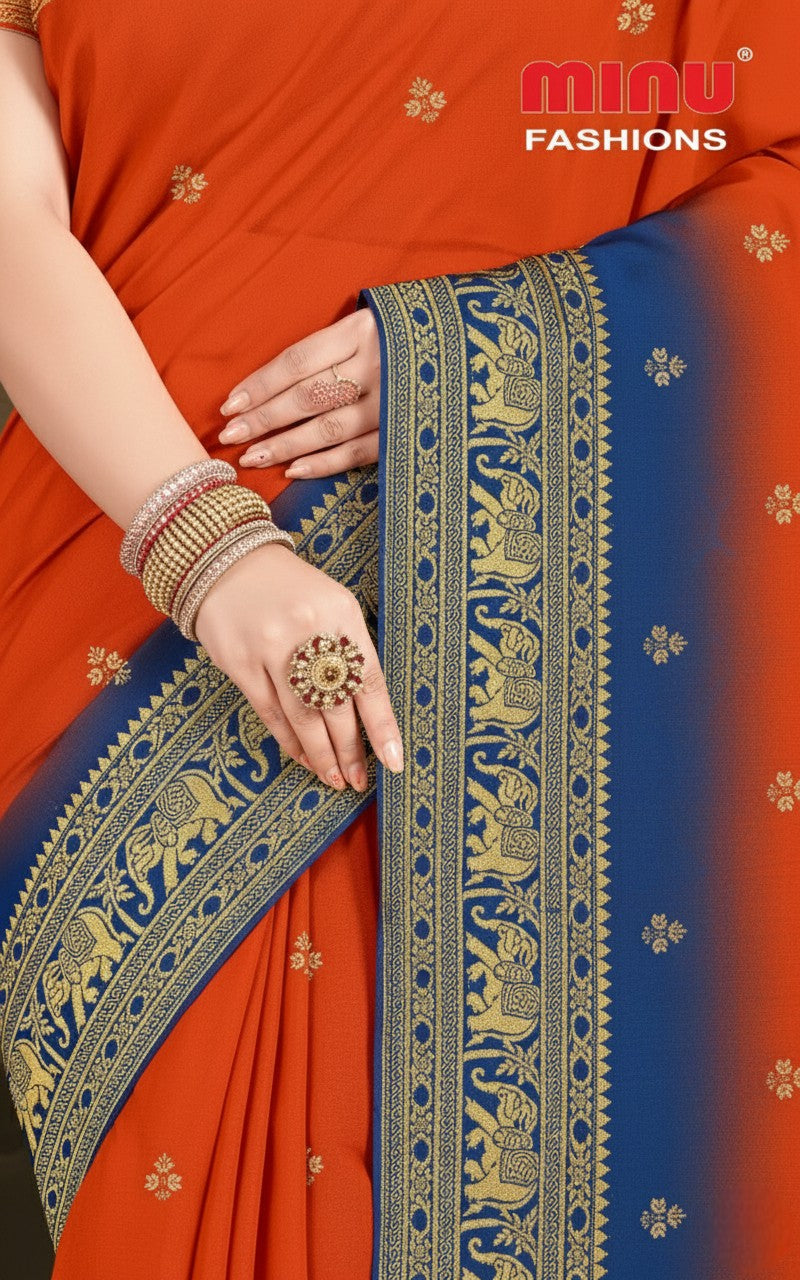 Moti Chur Cotton Embroidered Saree With BP 215515