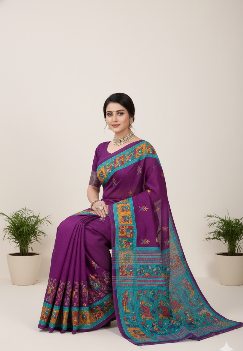 Hi Demand 7 Cotton Printed Saree Purple