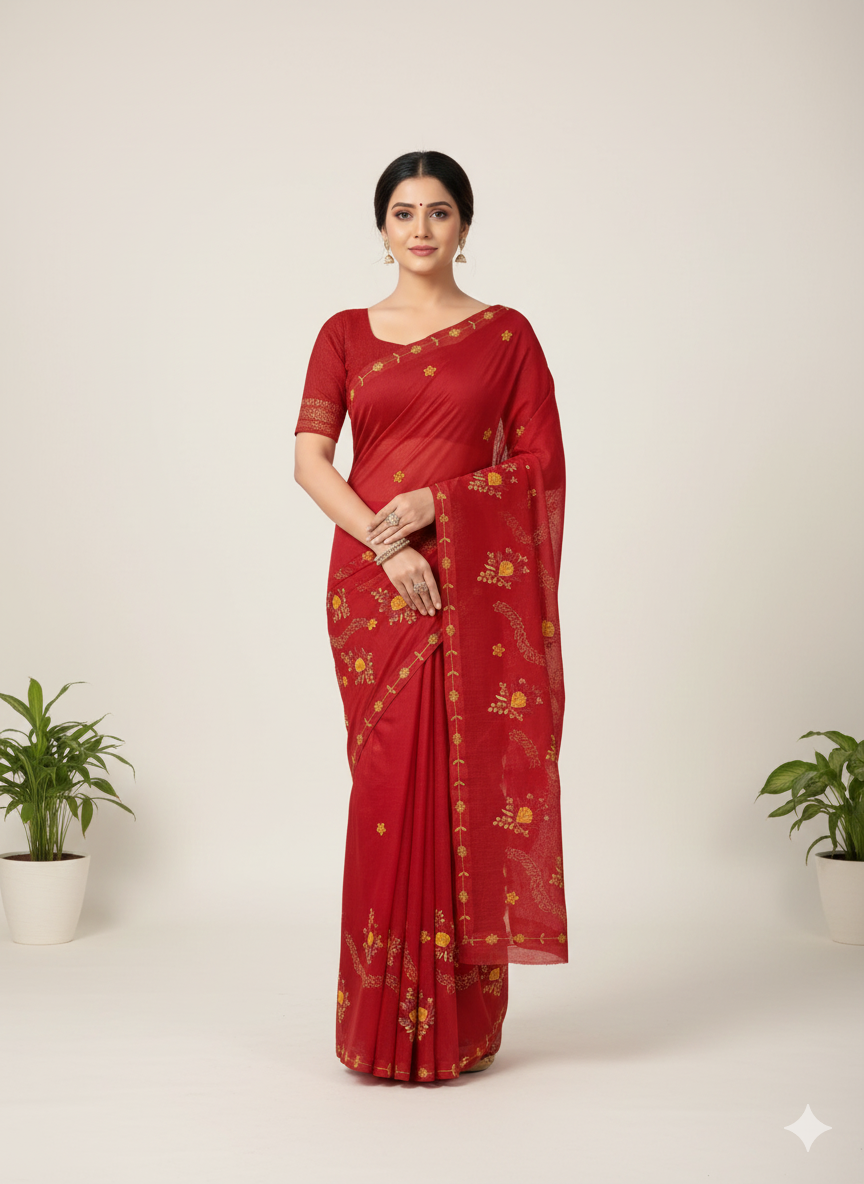 Sargam Pure Cotton Embroidery Saree 3303