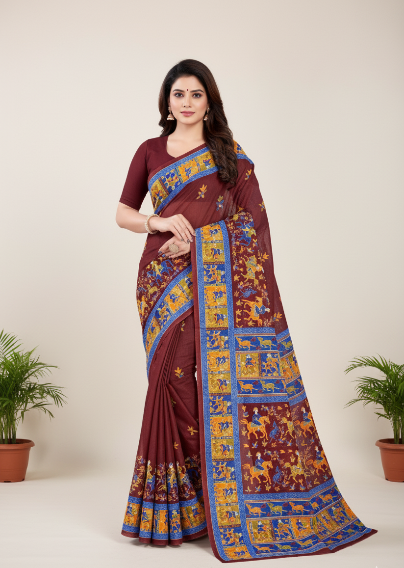 Hi Demand 7 Cotton Printed Saree Maroon