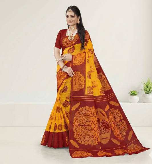 Monica Yellow & Red Traditional Saree