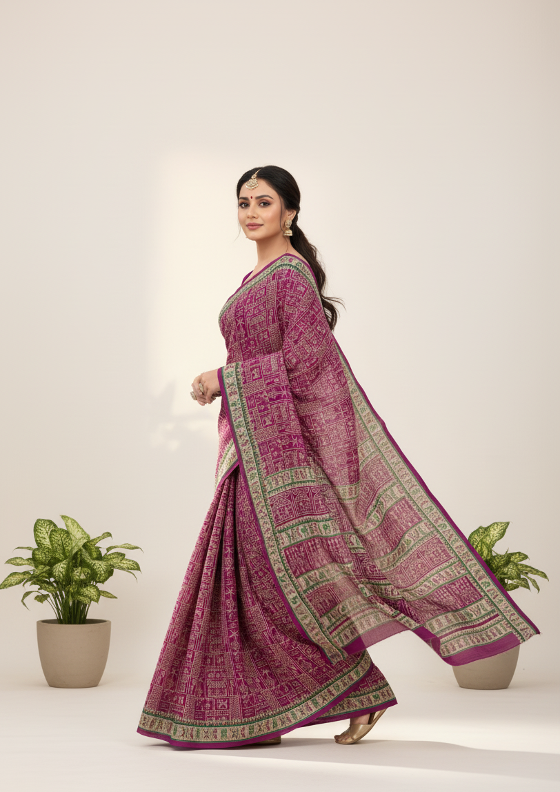 Howrah Haat Cotton Printed Saree Purple 2473