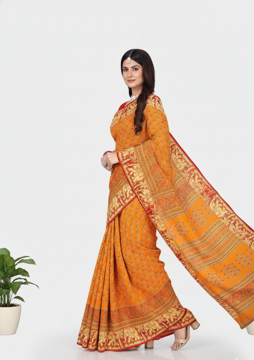 Vadhushree 1 Cotton Printed Saree Orange