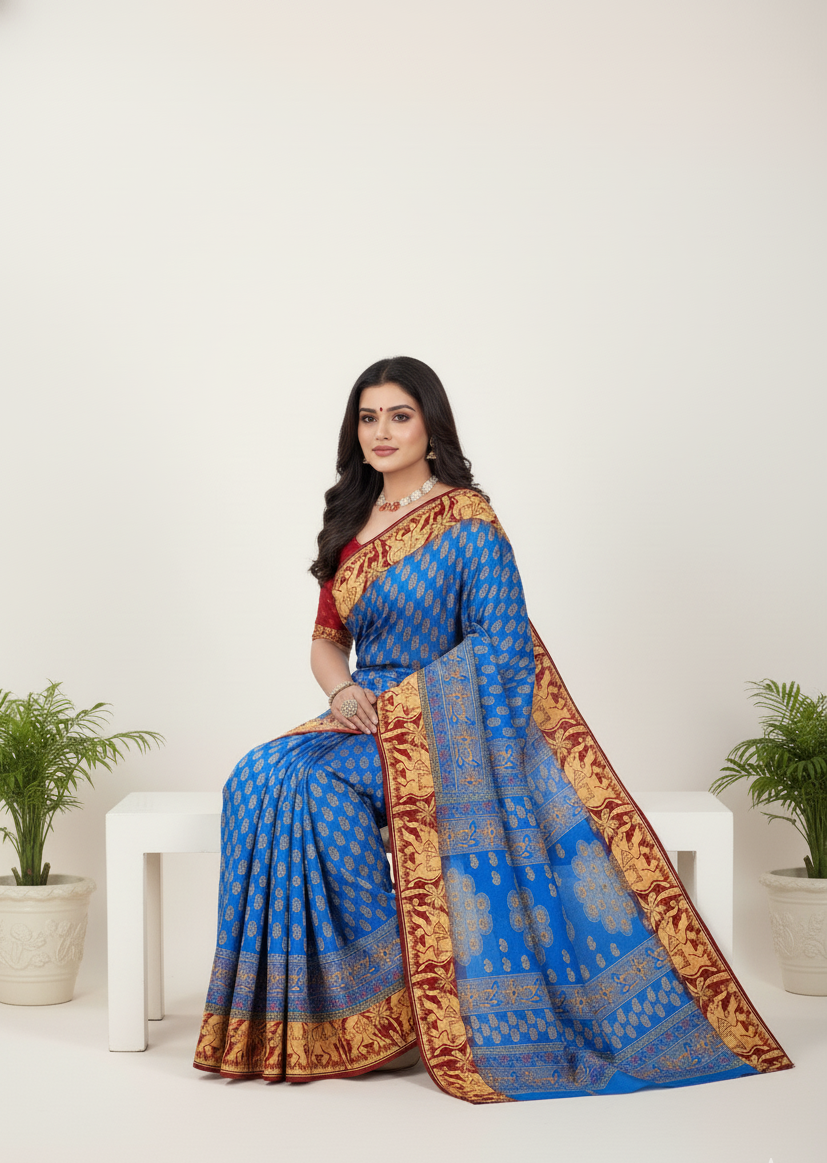 Vadhushree 1 Cotton Printed Saree Royal Blue