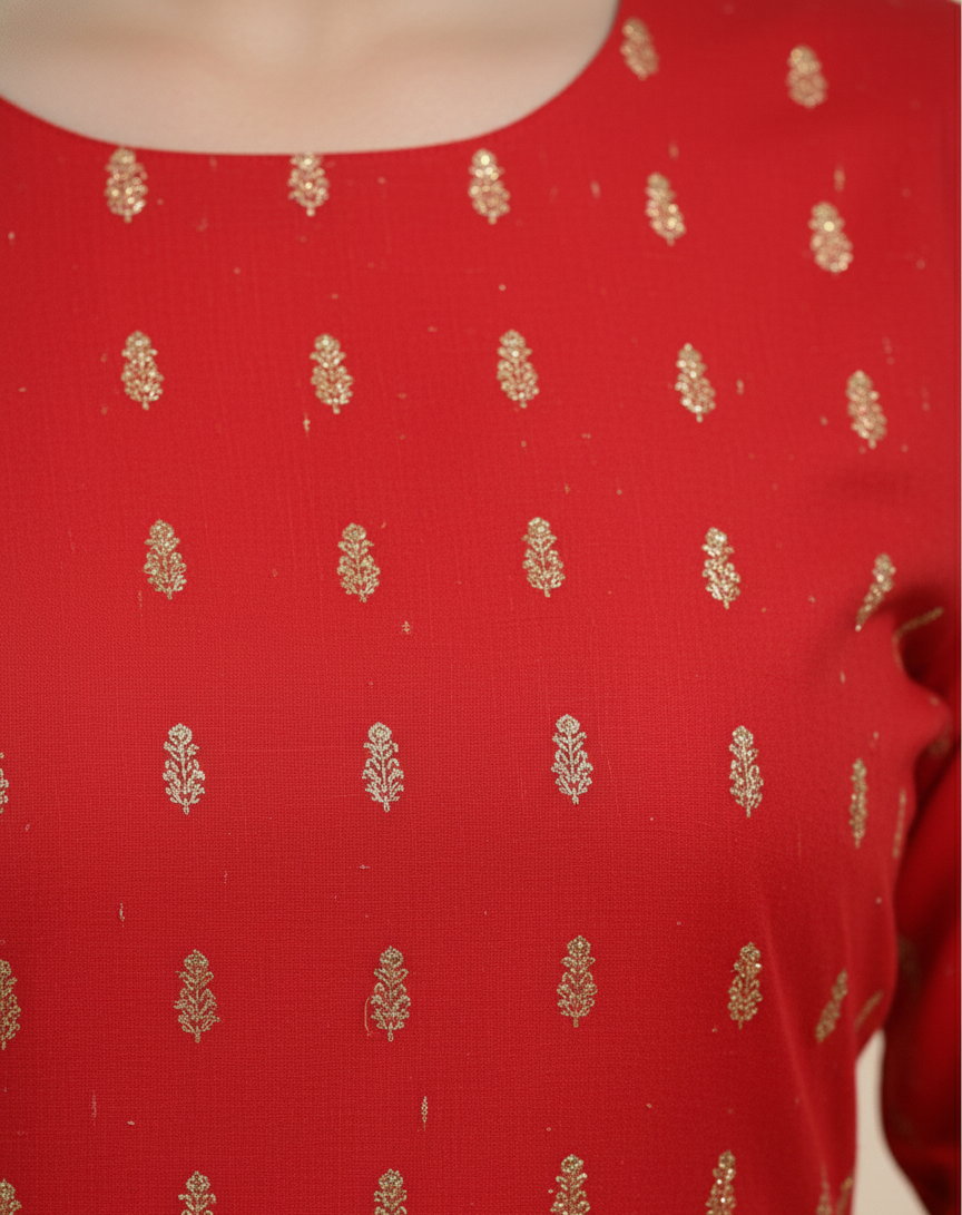 Golden Girl Combo Cotton Kurti Set Red