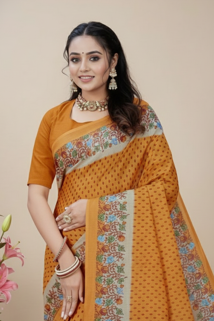 Teen Patti Cotton Printed Saree 3019
