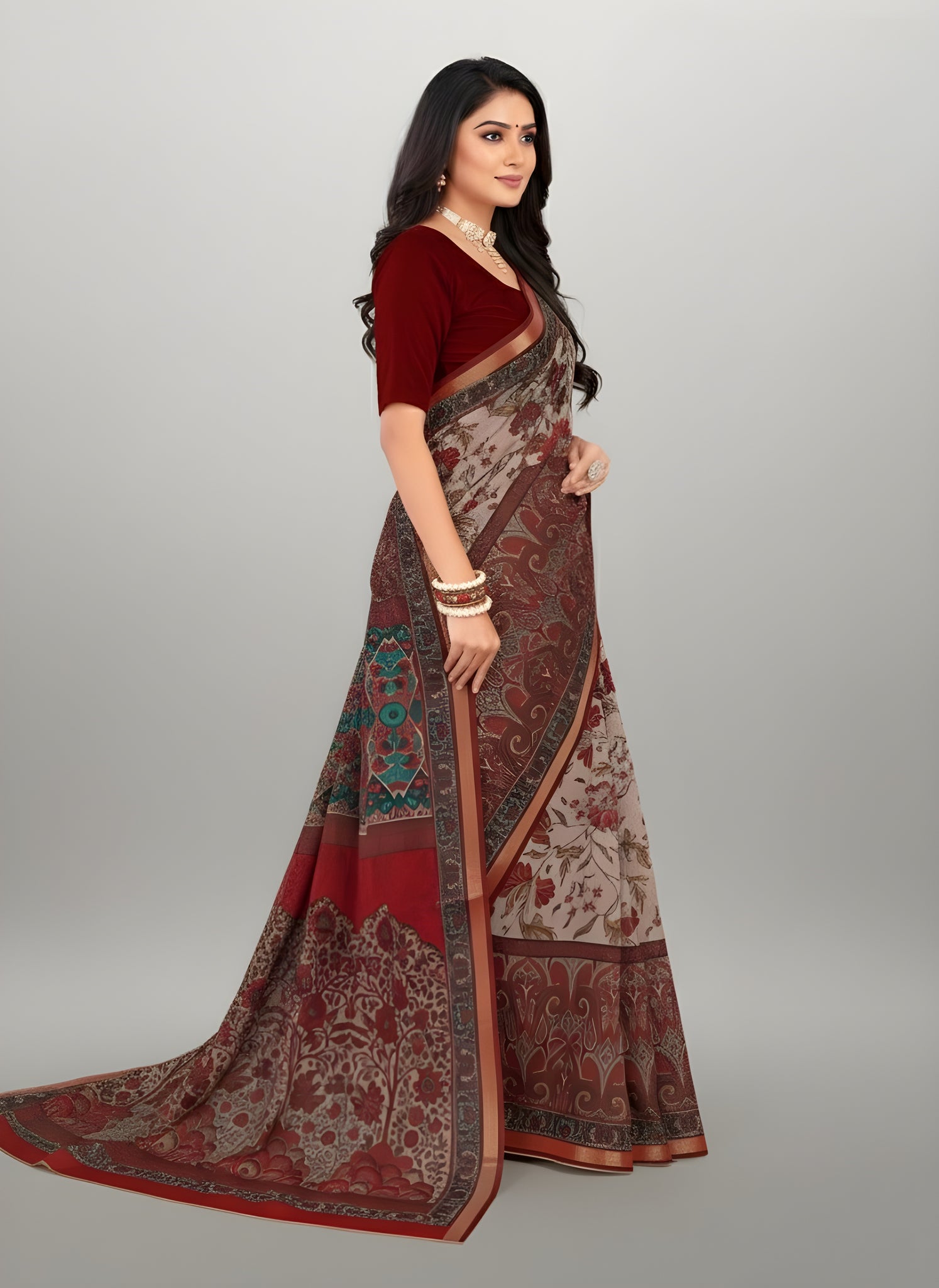 Bangalore Silk Muslin Cotton Printed Saree 4154