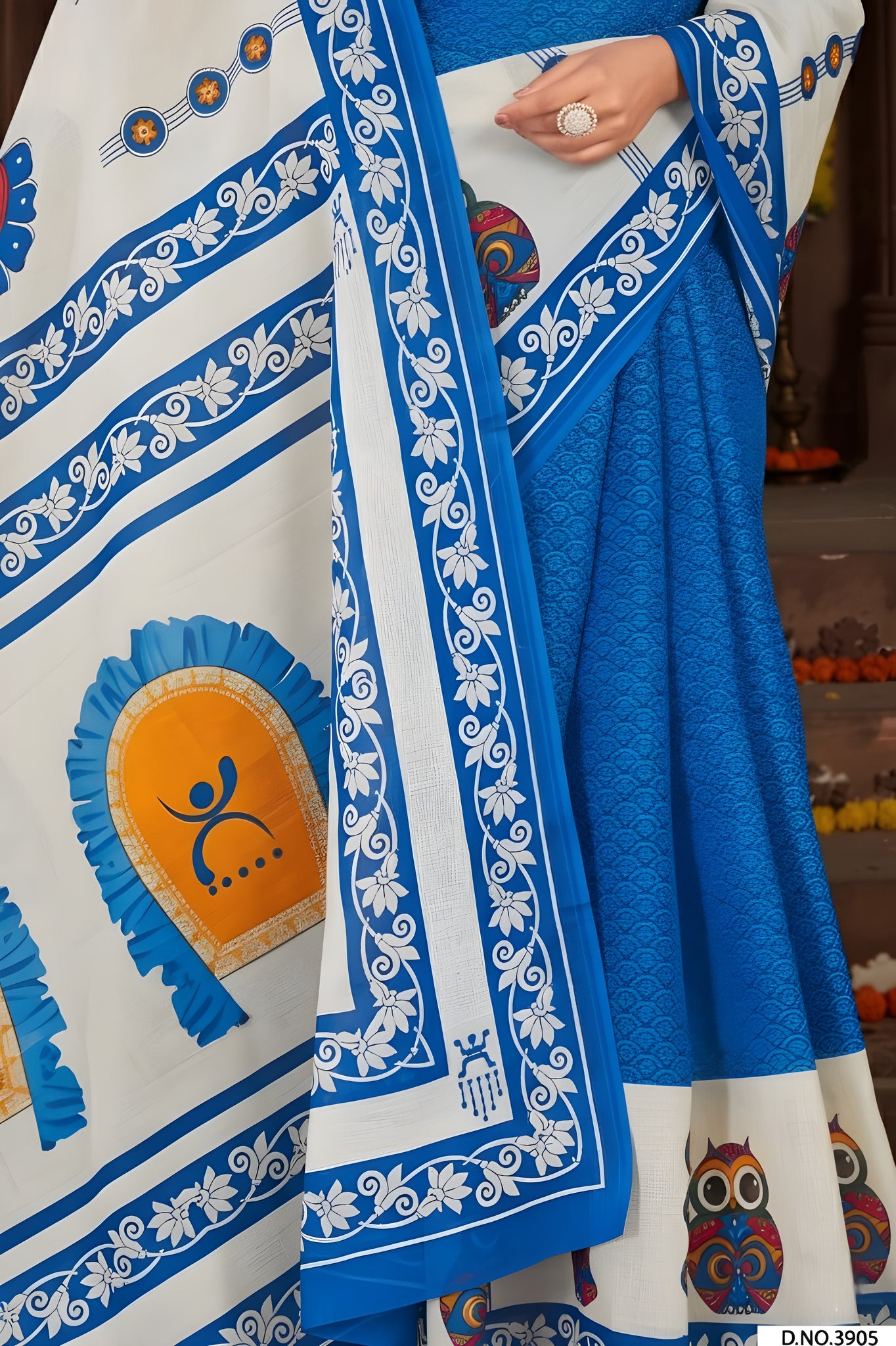 Baishakhi 3 Malai Cotton Printed Saree Blue 3905