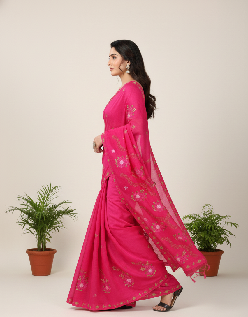 Sargam Pure Cotton Embroidery Saree 3300