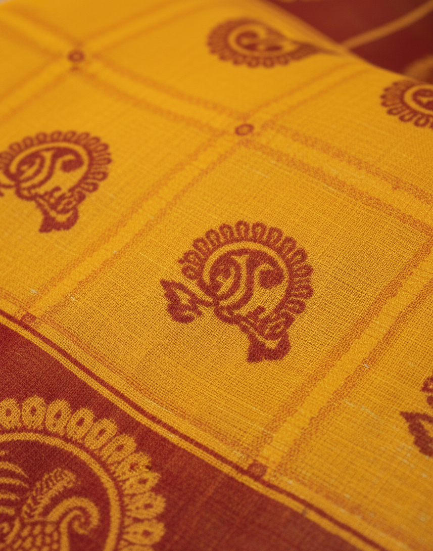 Monika Lemon Red Cotton Printed Saree 4060