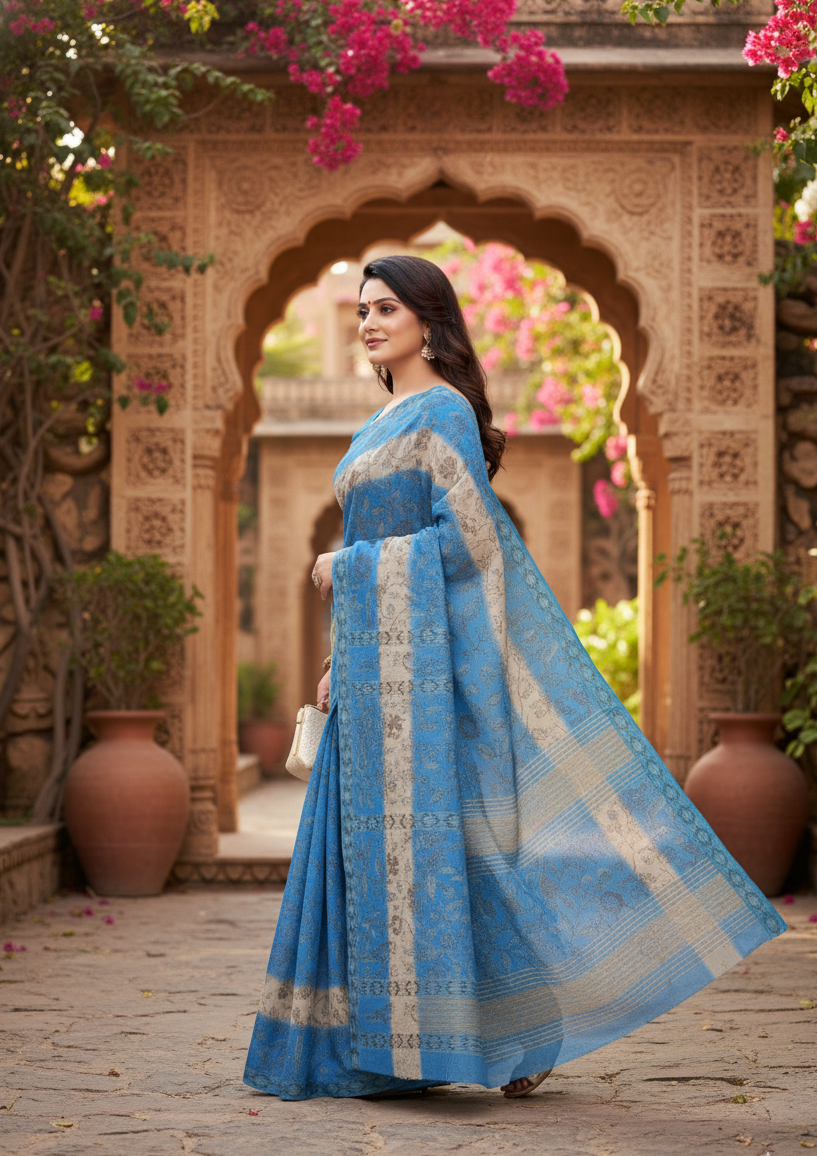 Kesariya 3 Cotton Printed Saree 731084