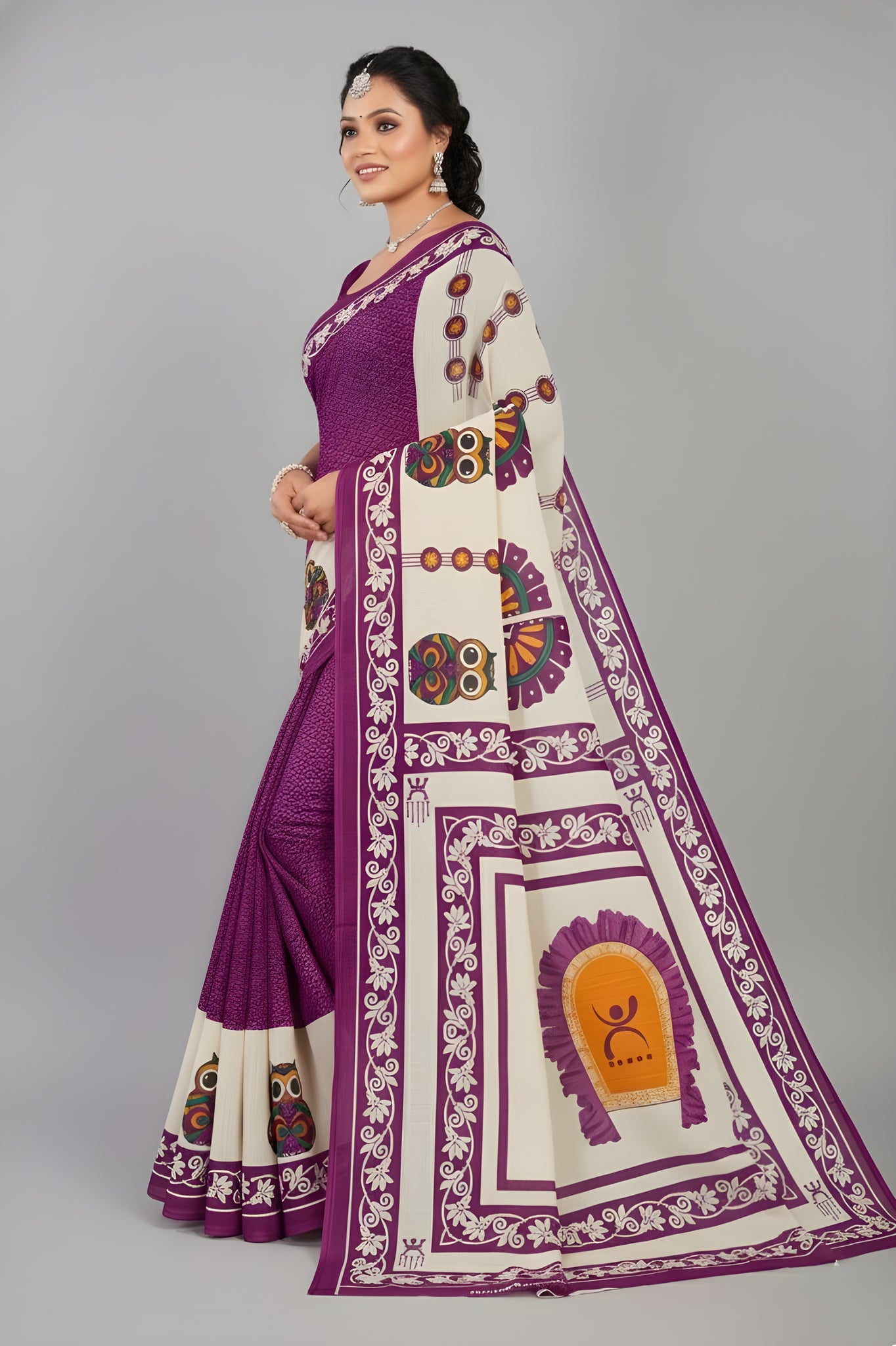 Baishakhi 3 Malai Cotton Printed Saree Violet 3905