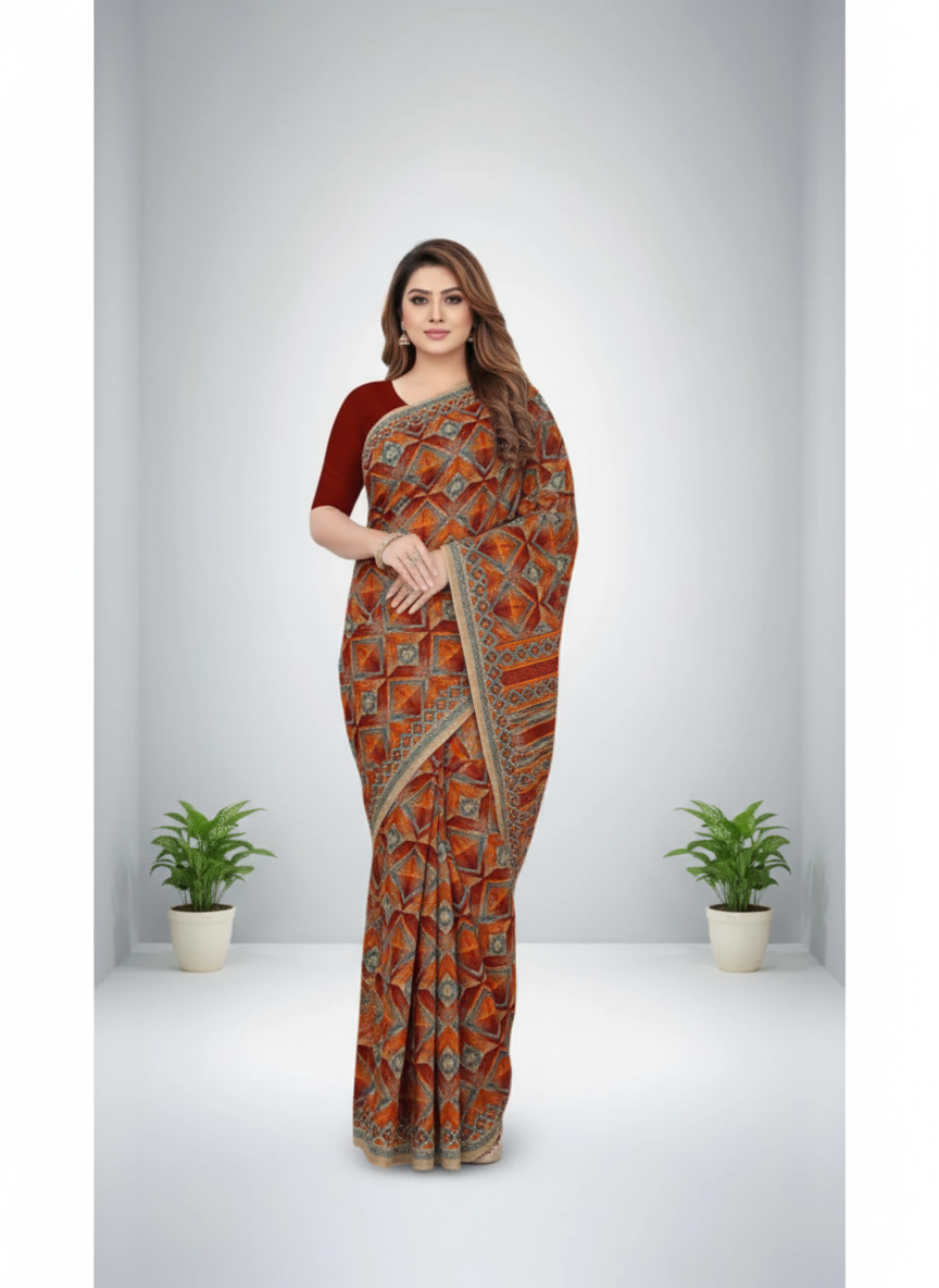 Kasturi Cotton Printed Saree Orange