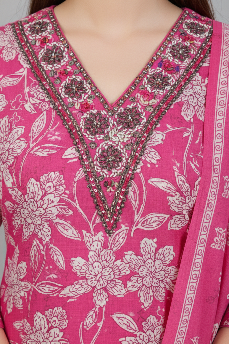 Pariza Cotton Printed Stitched Salwar Suit Pink 1007