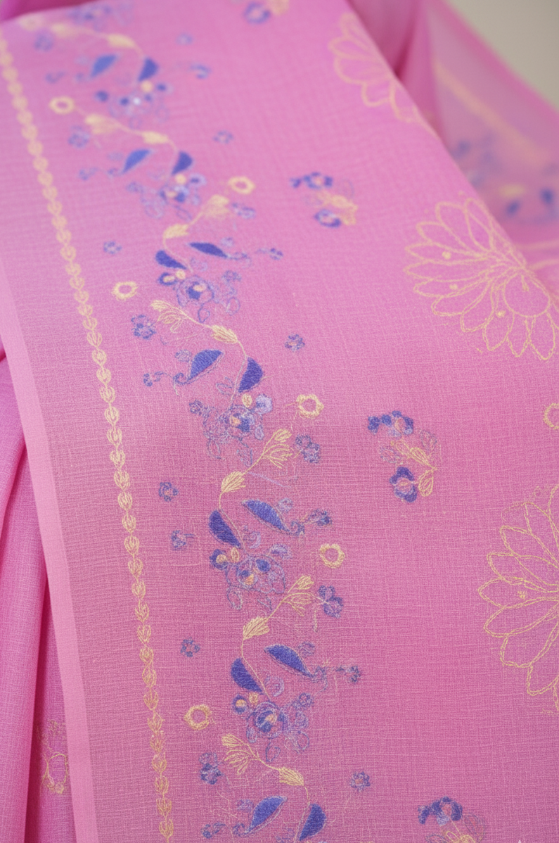 Public Demand Cotton Printed Saree Pink