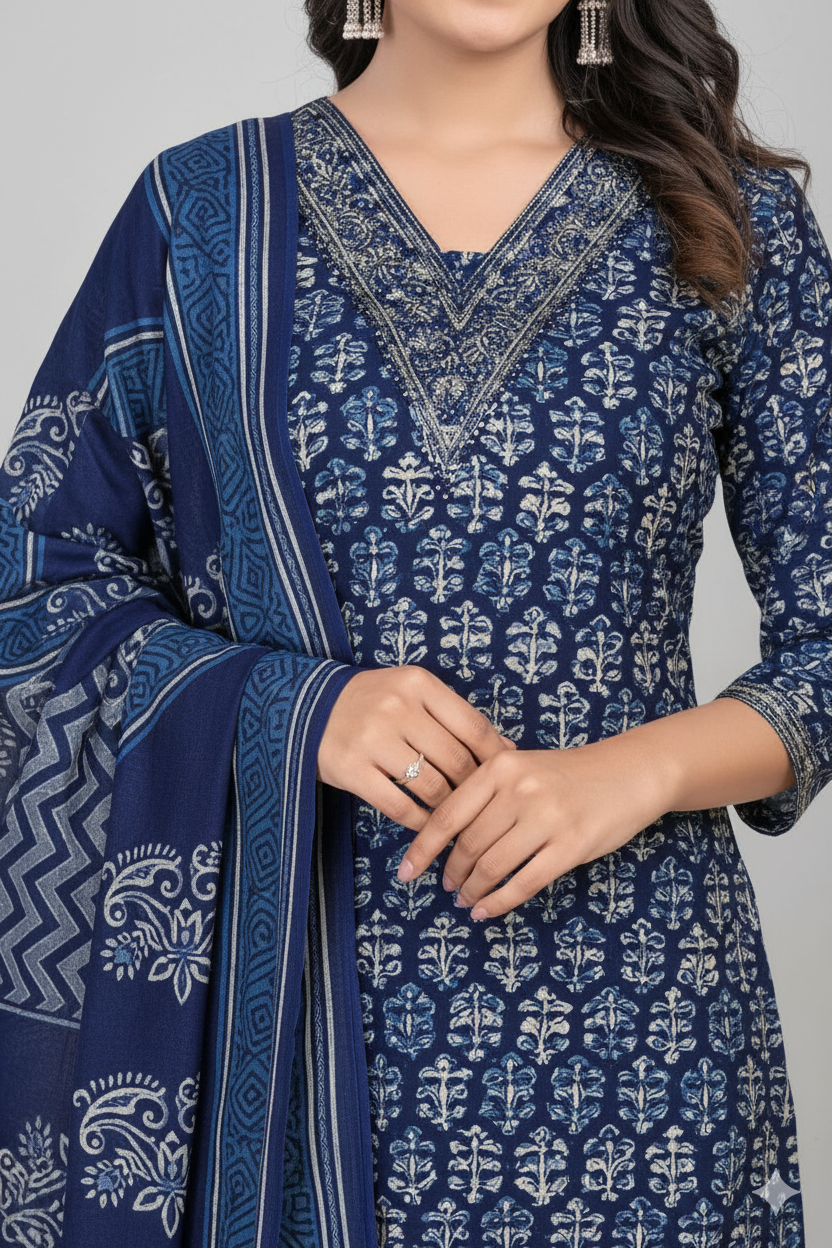 Indigo Star Cotton Printed Stitched Salwar Suit XL 1004