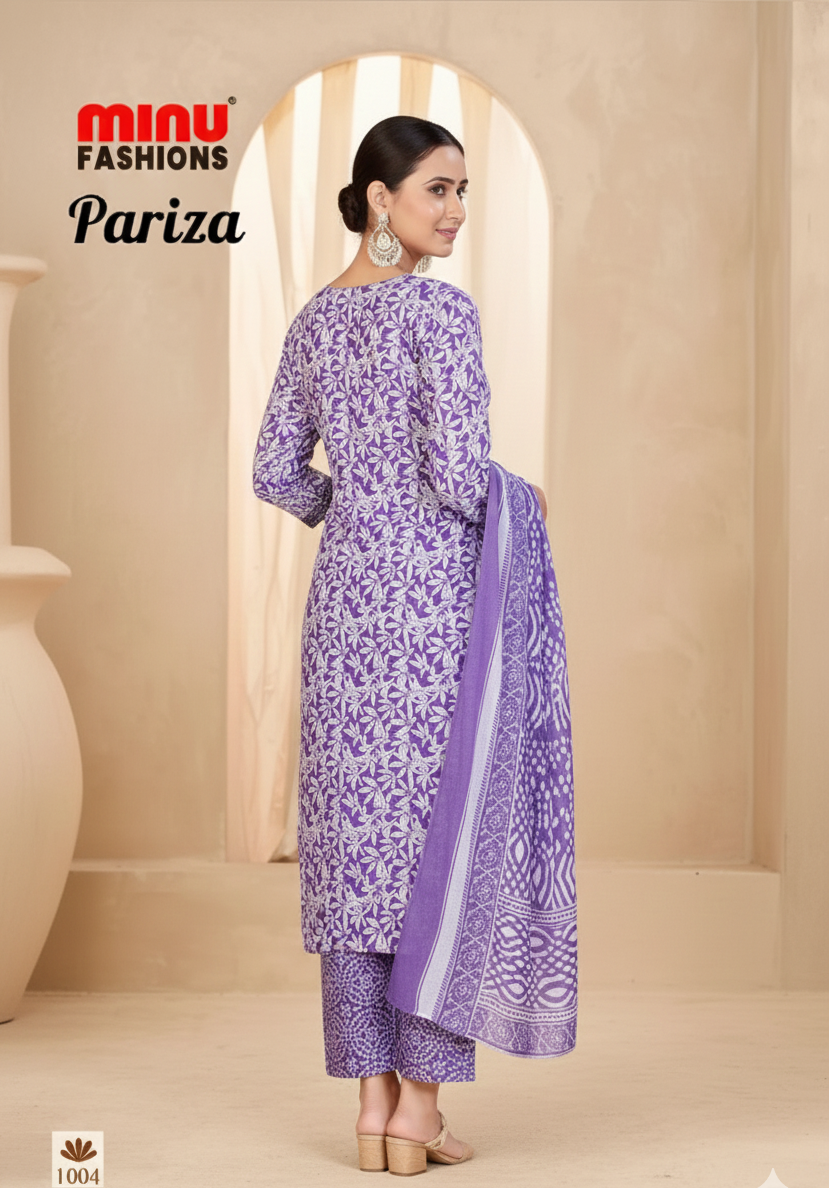Pariza Cotton Printed Stitched Salwar Suit Purple 1004
