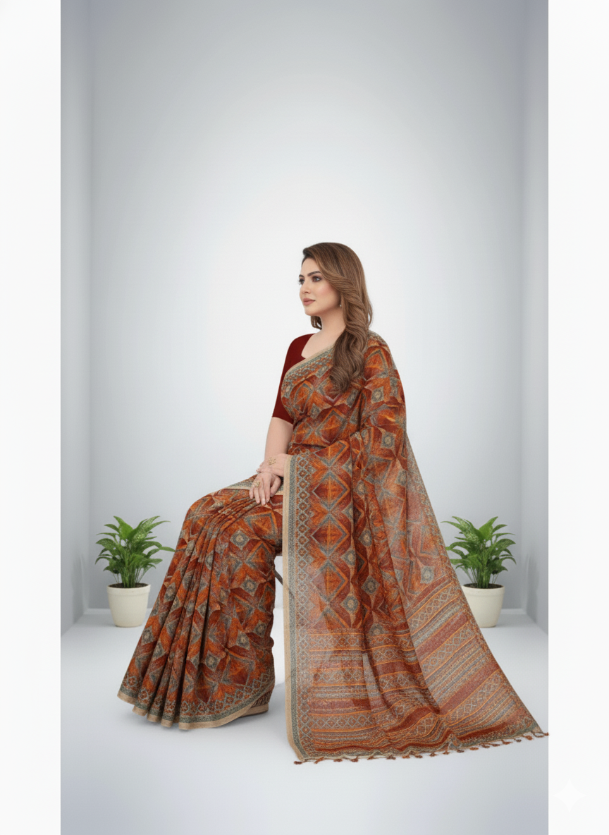 Kasturi Cotton Printed Saree Orange