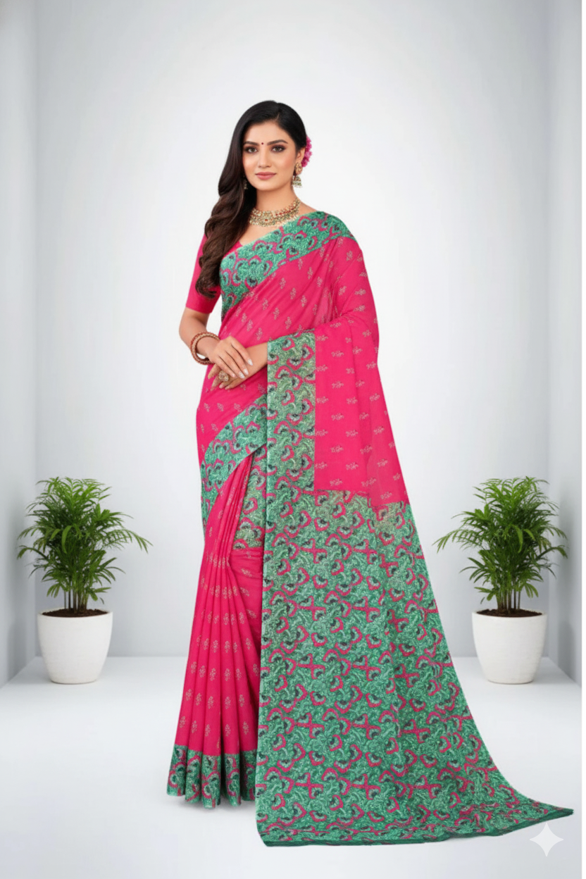 Urvashi Cotton Printed Saree Pink