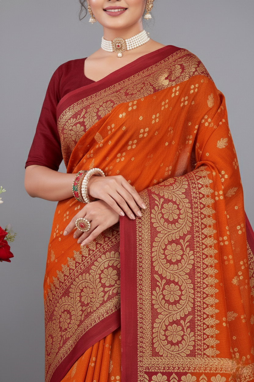 Gold Star Malai Cotton Printed Saree 2963