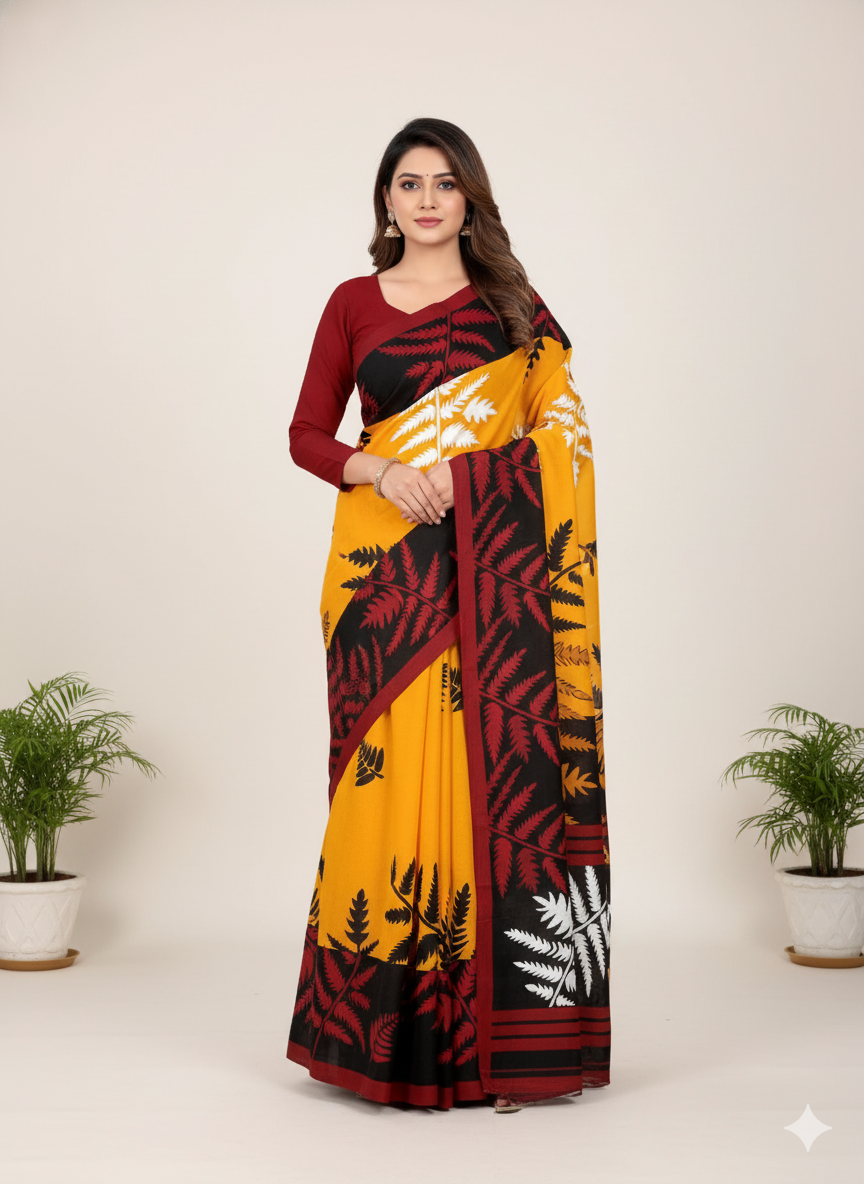 Sonar Bangla 31 Cotton Printed Saree Deep Yellow